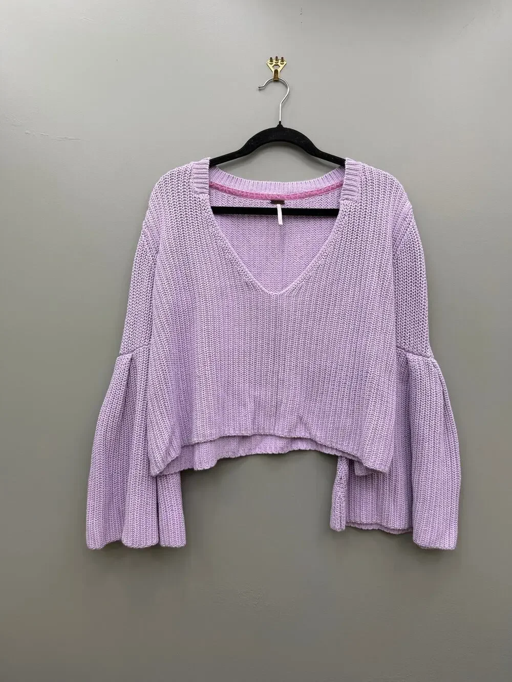 Free People Lavender Cotton Bell Sleeve Cropped Sweater Oversized M